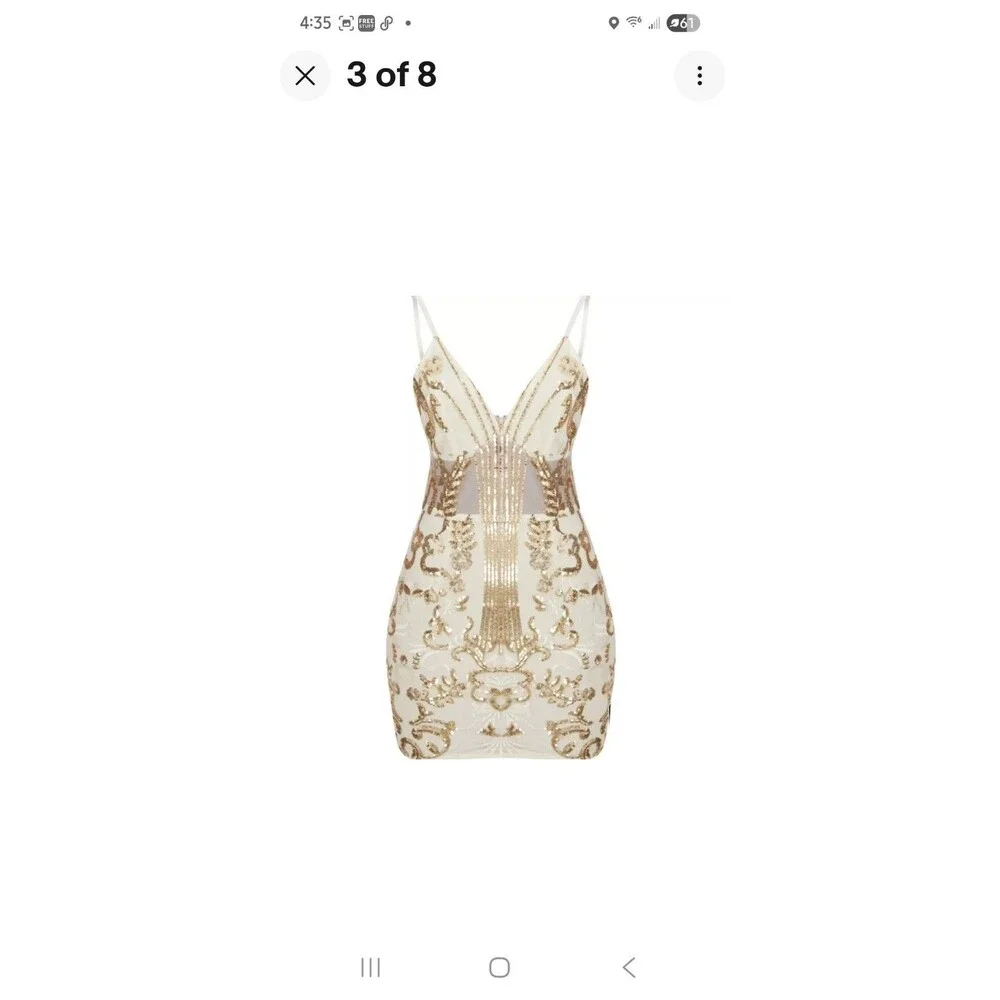 PRETTY LITTLE THING Gold Sheer Panel Strappy Sequin Bodycon Dress Size 12 new